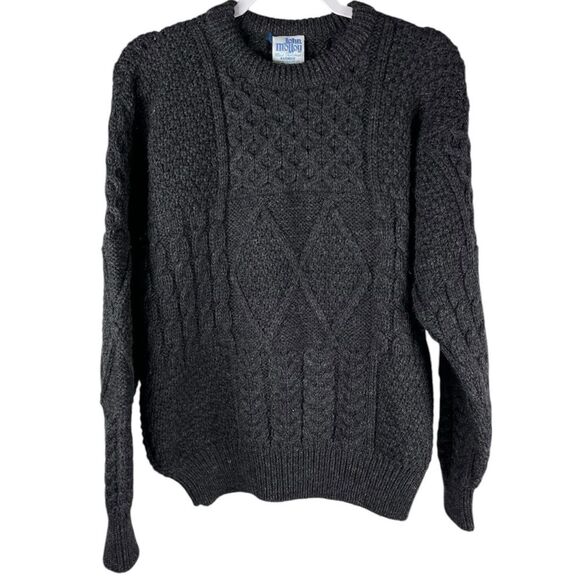 John Molloy Irish 100% Wool grey hand knit crewneck sweater size medium - Picture 1 of 6